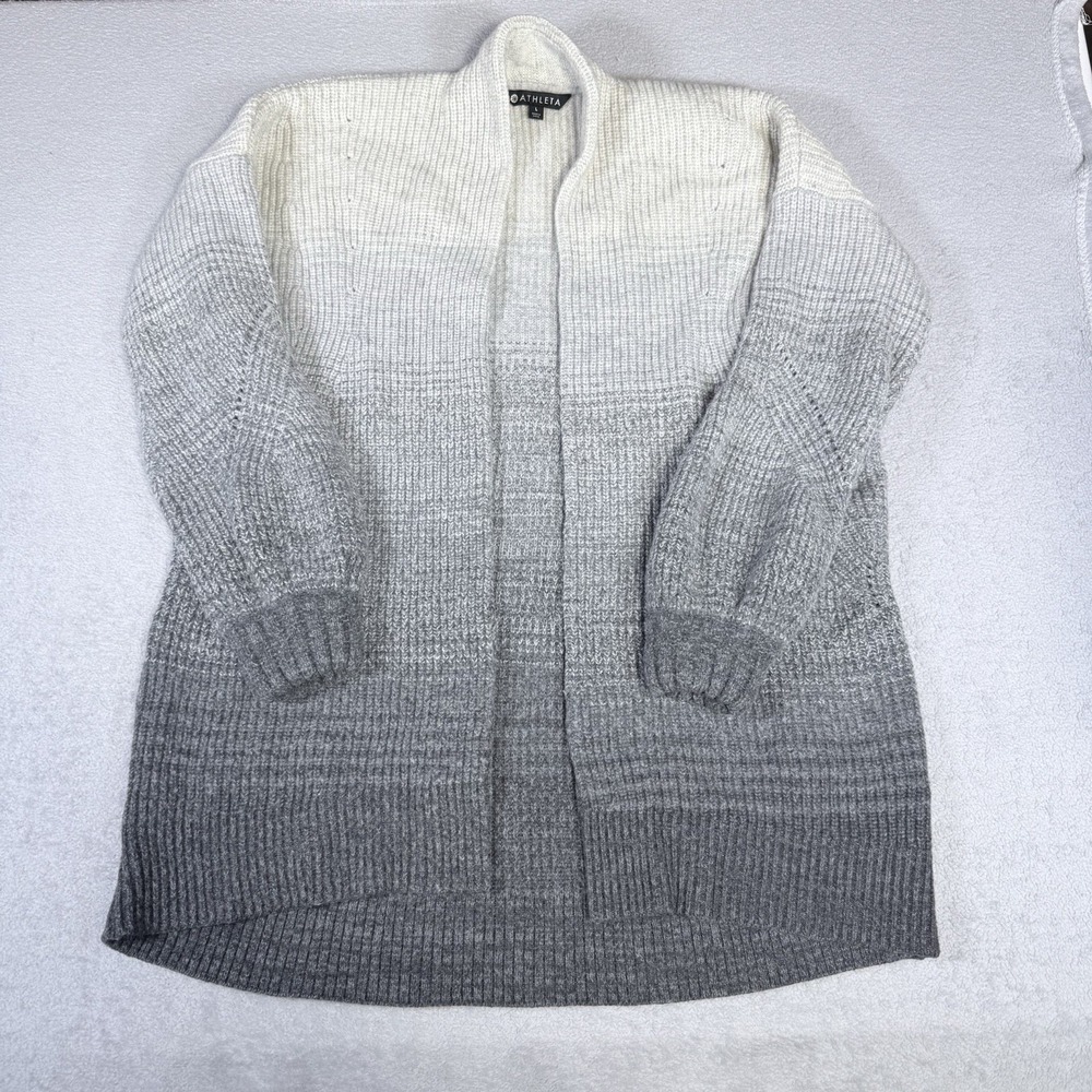 Athleta Cardigan Sweater Womens Large Gray Wool Cashmere Ombre Open Front Knit